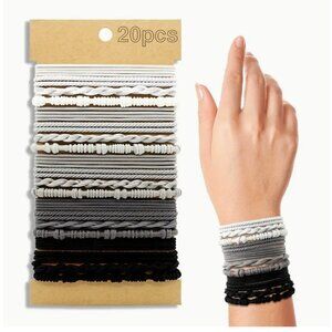 20 pcs Boho Style Hair Ties, Gray/Black